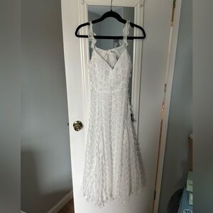 Lulus Darling Flirtation White 3D Floral Applique Tie-Back Midi Dress, Medium